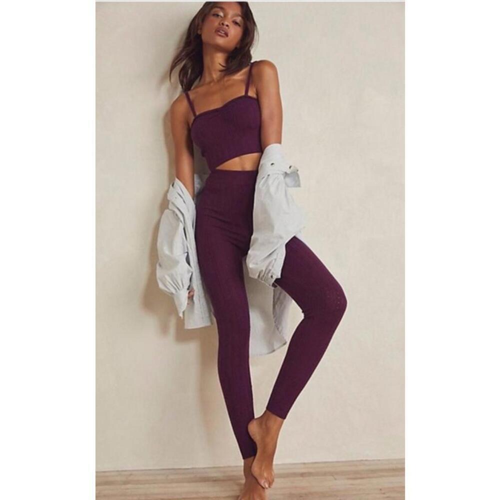 NWOT Free People Ribbed Two-Piece Set in Plum